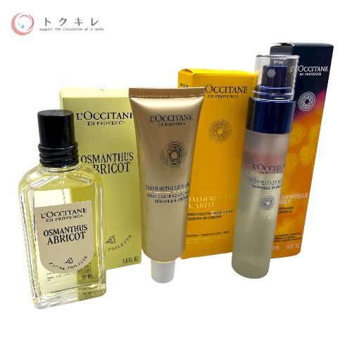 ロクシタン（L’OCCITANE） オスマンサスアブリコ オードトワレ／シア イモーテル セラムネッククリーム／イモーテル リセットトリプルエッセンス 各50ml（計3点セット）