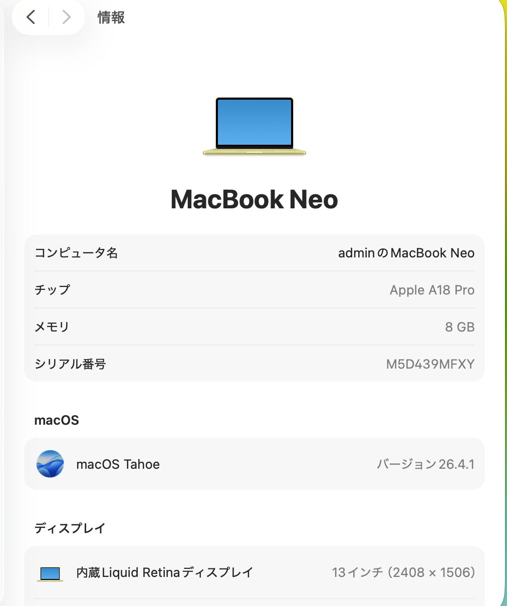 Apple MacBook Neo (8GB / 256GB) #シトラス MHFD4J/A