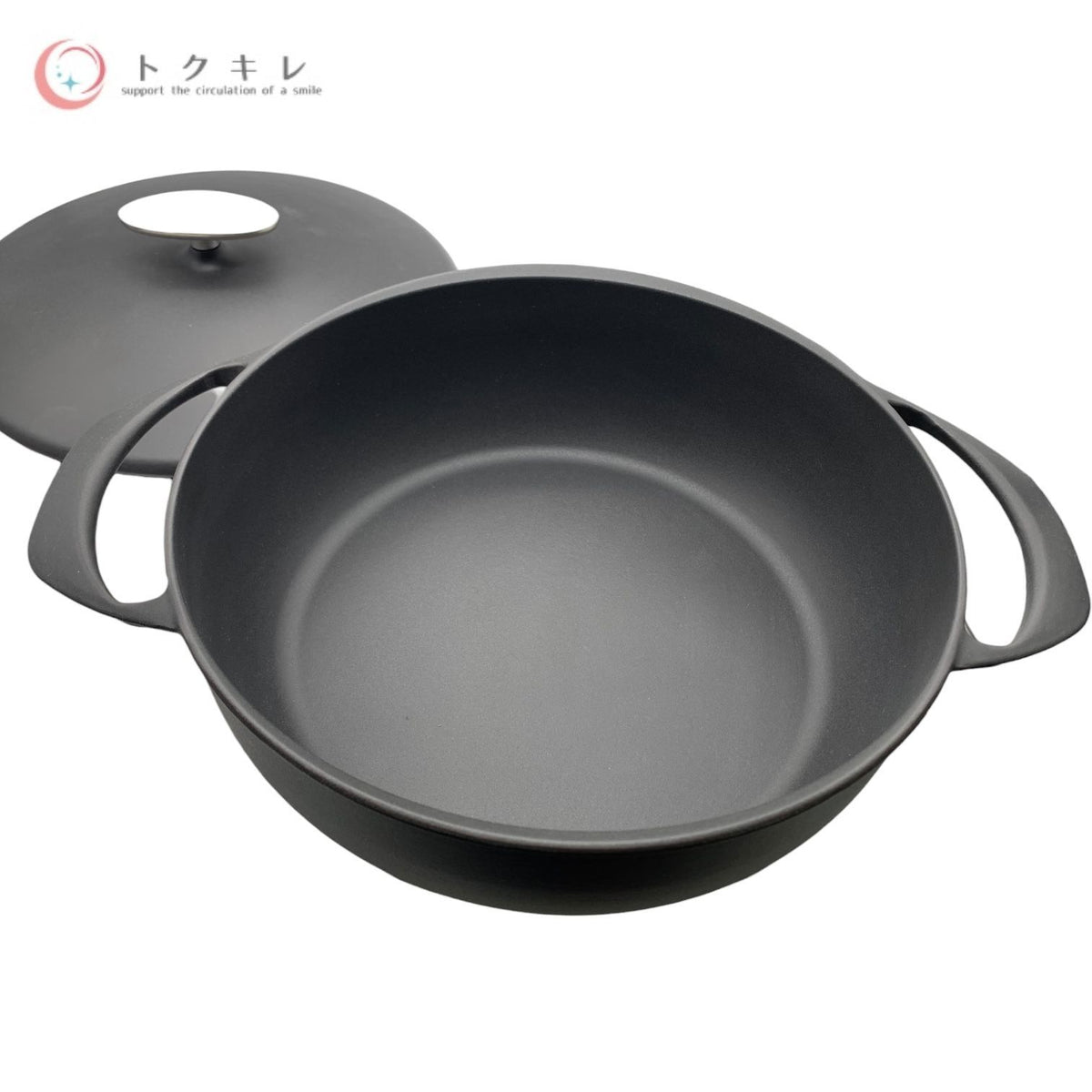 ユニロイ UNILLOY 鋳物ホーロー鍋 キャセロール 浅型 24cm マットブラック EC-2500MB 品番13273 IH対応
