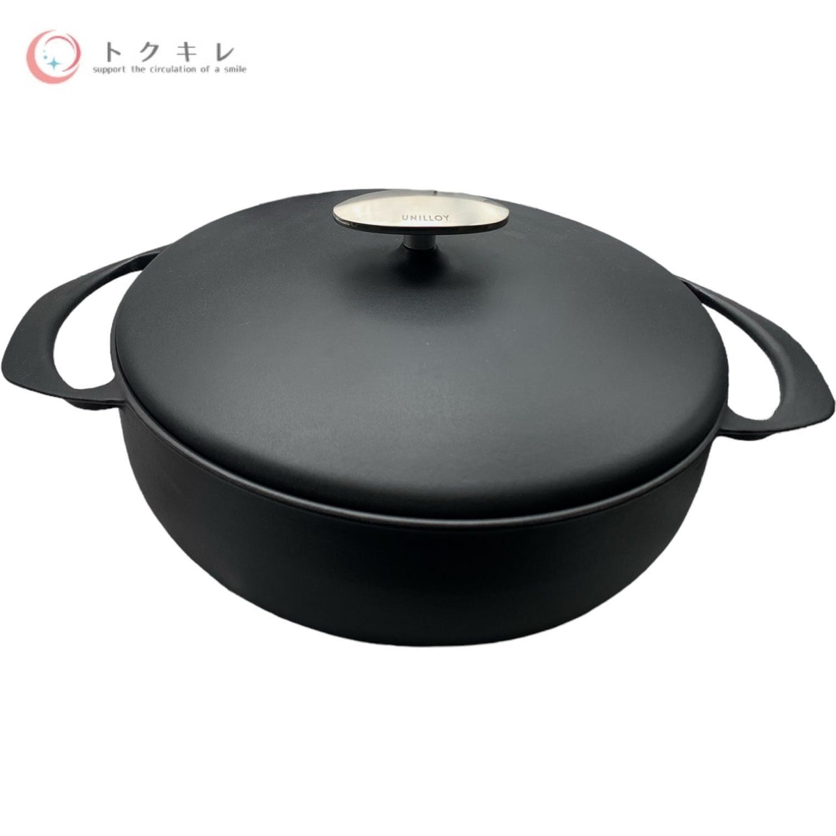 ユニロイ UNILLOY 鋳物ホーロー鍋 キャセロール 浅型 24cm マットブラック EC-2500MB 品番13273 IH対応